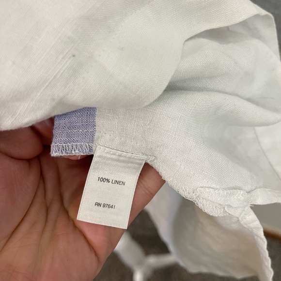 Pure J Jill White Blue Short Sleeves 100% Linen Tunic Relaxed Slouchy Size M - Picture 5 of 7